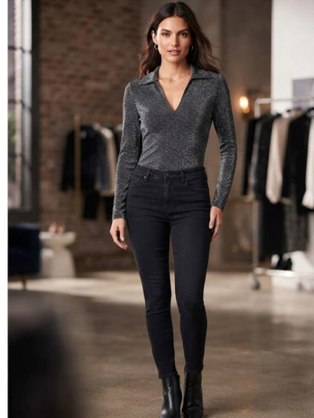 The Limited Black Sparkle Shirt Blouse Sz‎ Small